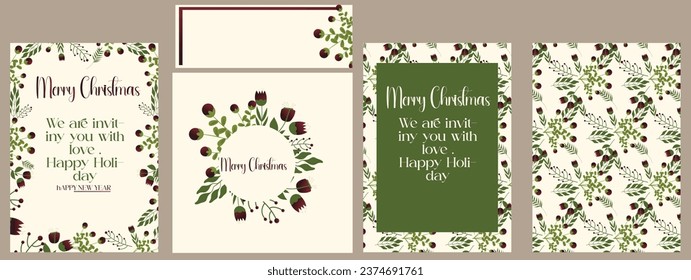 Modern universal artistic templates. Merry Christmas Corporate Holiday cards and invitations. Floral frames and backgrounds design. Vector illustration.