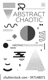 Modern universal chaotic composition of simple geometric shapes in material design. It goes well with the text, poster, magazine, decor. In classic black and white colors