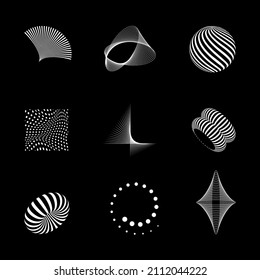 Modern universal geometric shapes 3D elements. Digital abstract design set. Cyberpunk, vaporwave in memphis and glitched style. Vector Eps10 