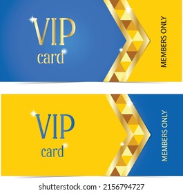 Plantilla de tarjeta vip universal moderna, azul y amarillo. Utilizado para diseño web, afiches, banners, ilustraciones.