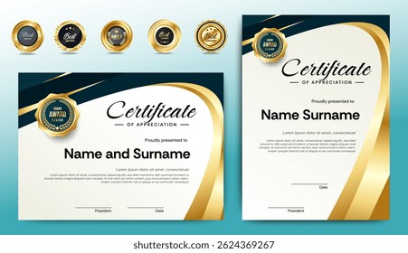 Modern University Certificate Template. Horizontal certificate For award, business, and education needs. Diploma vector template.  Vector