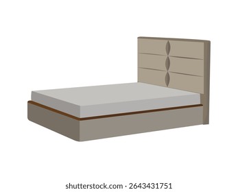 Vetor de cama estofado moderno - Mobília plana minimalista do quarto do projeto com cabeceira acolchoada e colchão, Ilustração elegante do projeto do sono do interior para casa, hotel ou espaço do apartamento

