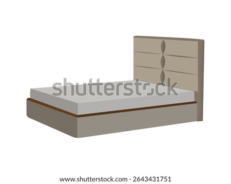 Modern Upholstered Bed Vector – Minimalist Flat Design Bedroom Furniture with Padded Headboard and Mattress, Elegant Interior Sleep Design Illustration for Home, Hotel or Apartment Space


