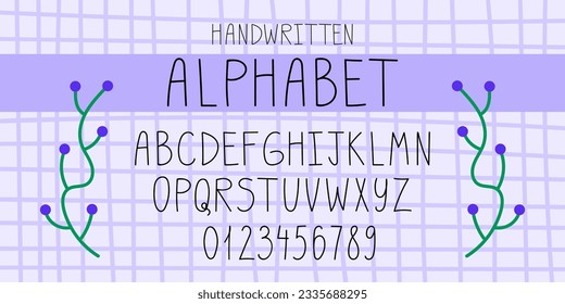 Modern uppercase letters with numbers and punctuation marks Latin alphabet Hand drawn vector font
