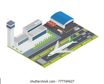Modern Urban Airport Terminal Isometric Illustration
