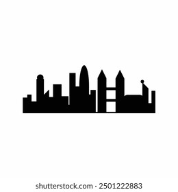 Modern urban black silhouette vector illustration. Vector city silhouette in flat style. Silhouette of modern urban landscape illustration.