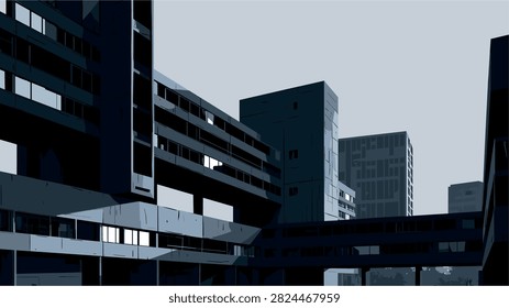 Modern Urban Brutalist Architecture Building Illustration