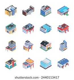  Modern Urban Buildings Isometric Icon