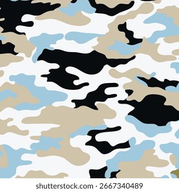 Modern Urban Camouflage Pattern in Blue Beige Black and White