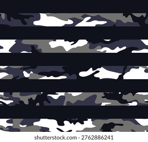 Modern Urban Camouflage Seamless Pattern with Bold Black Horizontal Stripes