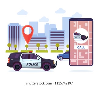 Modern Urban City Emergency Police Finder Mobile System Illustration