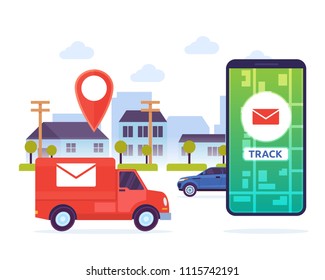 Modern Urban City Mail Mobile Tracking System Illustration