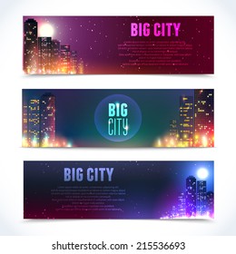 Modern urban city skyline at full moon night on dark background horizontal banners isolated vector illustration