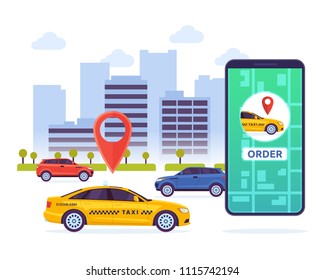 Modern Urban City Taxi Order Mobile Tracking System Illustration