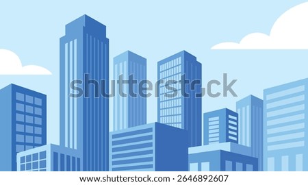 Modern Urban Cityscape Skyline Vector Illustration with High Rise Buildings and Blue Sky. Flat Design Background for Web. Banner. Poster. and Infographic.