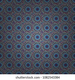 Modern urban dazzle paint. Fabric, wallpaper, cloth and textile design. Seamless impressive Mandalas pattern. Abstract orange, blue and pink psychedelic print. Vector eco-styled background.