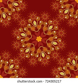 Modern urban dazzle paint. Vector eco-styled background. Seamless impressive Mandalas pattern. Fabric, wallpaper, cloth and textile design. Abstract orange, red and yellow psychedelic print.