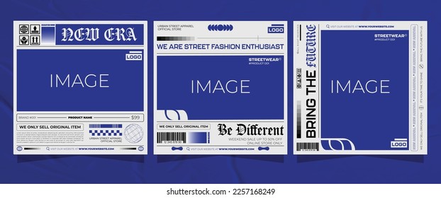 Modern urban futuristic streetwear fashion design for social media post template, poster and print for tshirt. editable template bundle design