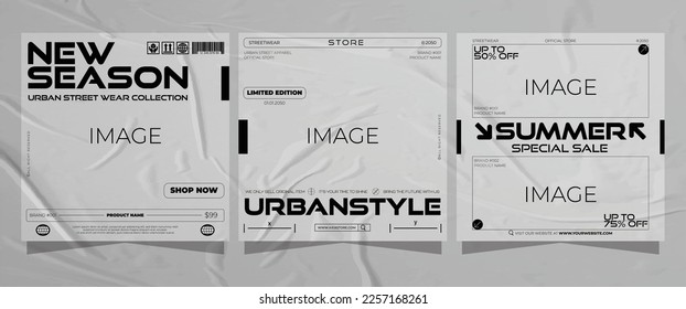 Modern urban futuristic streetwear fashion design for social media post template, poster and print for tshirt. editable template bundle design