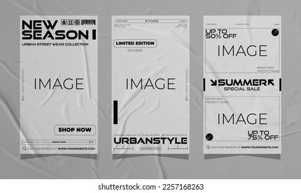 Modern urban futuristic streetwear fashion design for social media story template, poster and print for tshirt. editable template bundle design