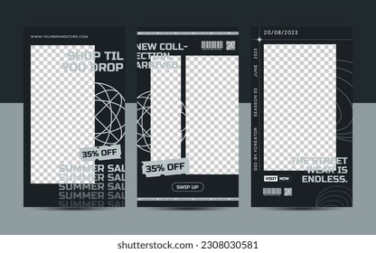 Modern urban futuristic streetwear fashion design for social media story template