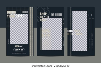 Modern urban futuristic streetwear fashion design for social media story template.
