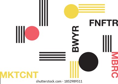 Modern, urban graphic design background made with typography and geometric shapes. Simple, trendy vector art in red, yellow and black background.