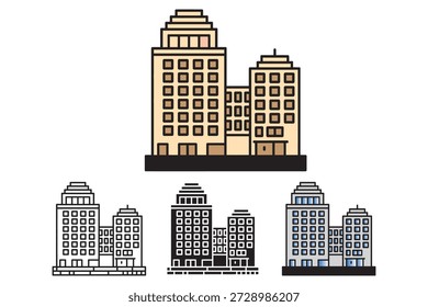 Moderno urbano edifício alto complexo ilustração em vários estilos artísticos