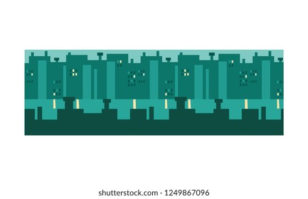 Modern urban landscape at night time, cityscape with office and residential buildings vector Illustration