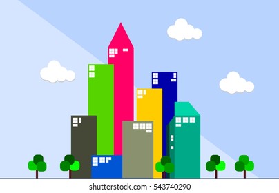 Modern urban landscape with small tree vector illustration