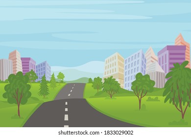 Ilustración moderna del paisaje urbano vectorial. Vista de paisajes urbanos desde el paisaje del parque