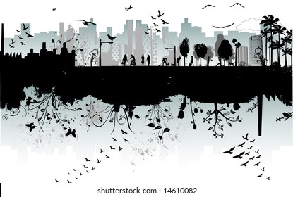 modern urban scene : the two sides of the city - various elements in vector format