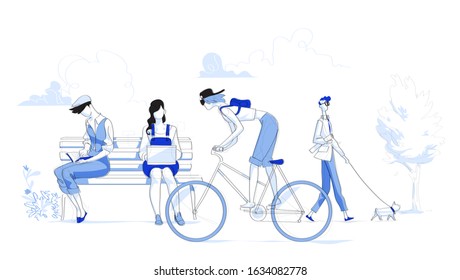 Modern urban society people daily activities. University campus scene - Vector