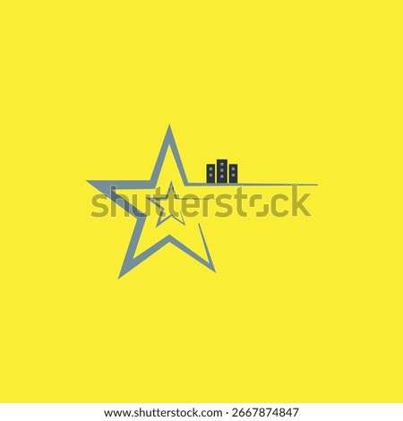 Modern urban star logo featuring a city skyline on a bright yellow background. Perfect for real estate, architecture, or creative business branding.