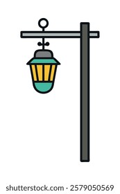 Modern urban street lamp post with a single hanging lantern