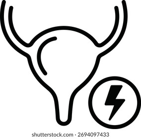 Modern urinary bladder icon with a prominent lightning bolt symbol representing power or energy. Isolated transparent background for versatile use.