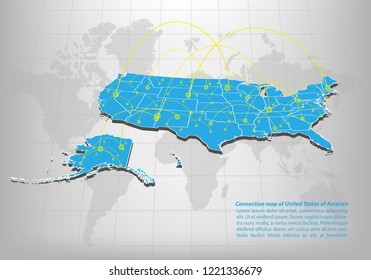 Modern of usa Map connections network design, Best Internet Concept of Ameica map business from concepts series, map point and line composition. Infographic map. Vector Illustration.