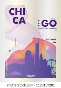 Modern USA United States of America Chicago skyline gradient poster. Travel city vector illustration