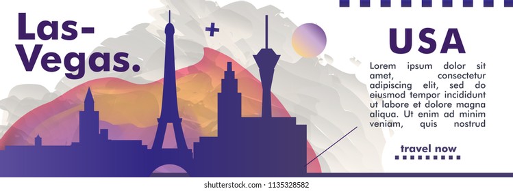 Modern USA United States of America Las Vegas skyline abstract gradient website banner art. Travel guide cover city vector illustration