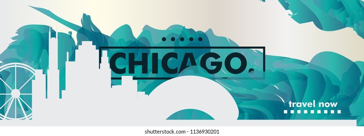 Modern USA United States of America Chicago skyline abstract gradient website banner art. Travel guide cover city vector illustration