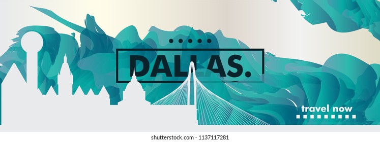 Modern USA United States of America Dallas skyline abstract gradient website banner art. Travel guide cover city vector illustration