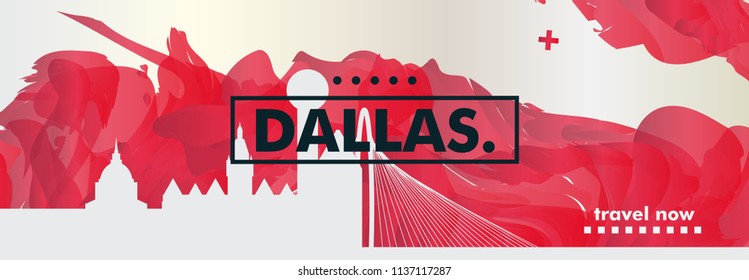 Modern USA United States of America Dallas skyline abstract gradient website banner art. Travel guide cover city vector illustration