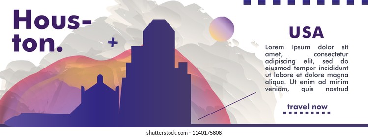 Modern USA United States of America Houston skyline abstract gradient website banner art. Travel guide cover city vector illustration