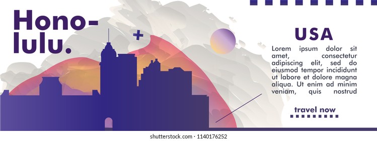 Modern USA United States of America Honolulu skyline abstract gradient website banner art. Travel guide cover city vector illustration