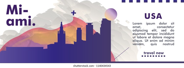 Modern USA United States of America Miami skyline abstract gradient poster art. Travel guide cover city vector illustration