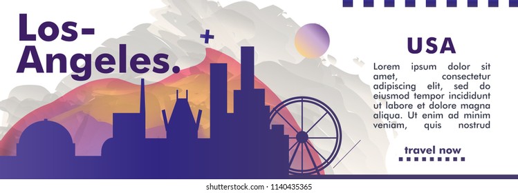 Modern USA United States of America Los Angeles skyline abstract gradient poster art. Travel guide cover city vector illustration