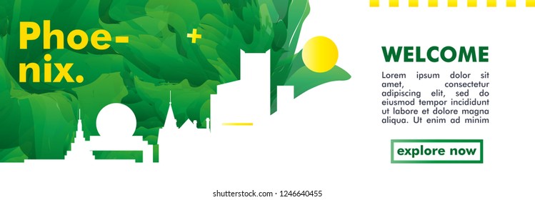 Modern USA United States of America Phoenix skyline abstract gradient website banner Travel guide cover city vector illustration