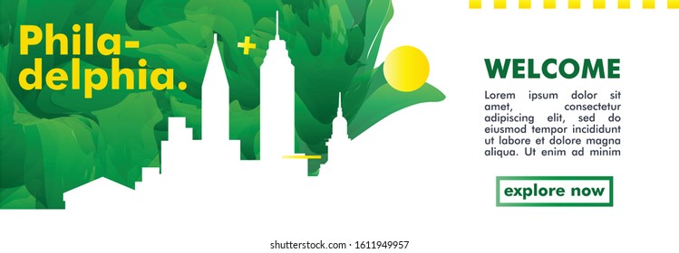 Modern USA United States of America Philadelphia skyline abstract gradient website banner art. Travel guide cover city vector illustration