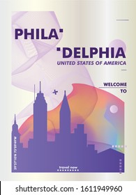 Modern USA United States of America Philadelphia skyline abstract gradient poster art. Travel guide cover city vector illustration