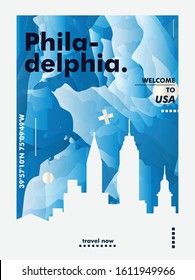 Modern USA United States of America Philadelphia skyline abstract gradient poster art. Travel guide cover city vector illustration